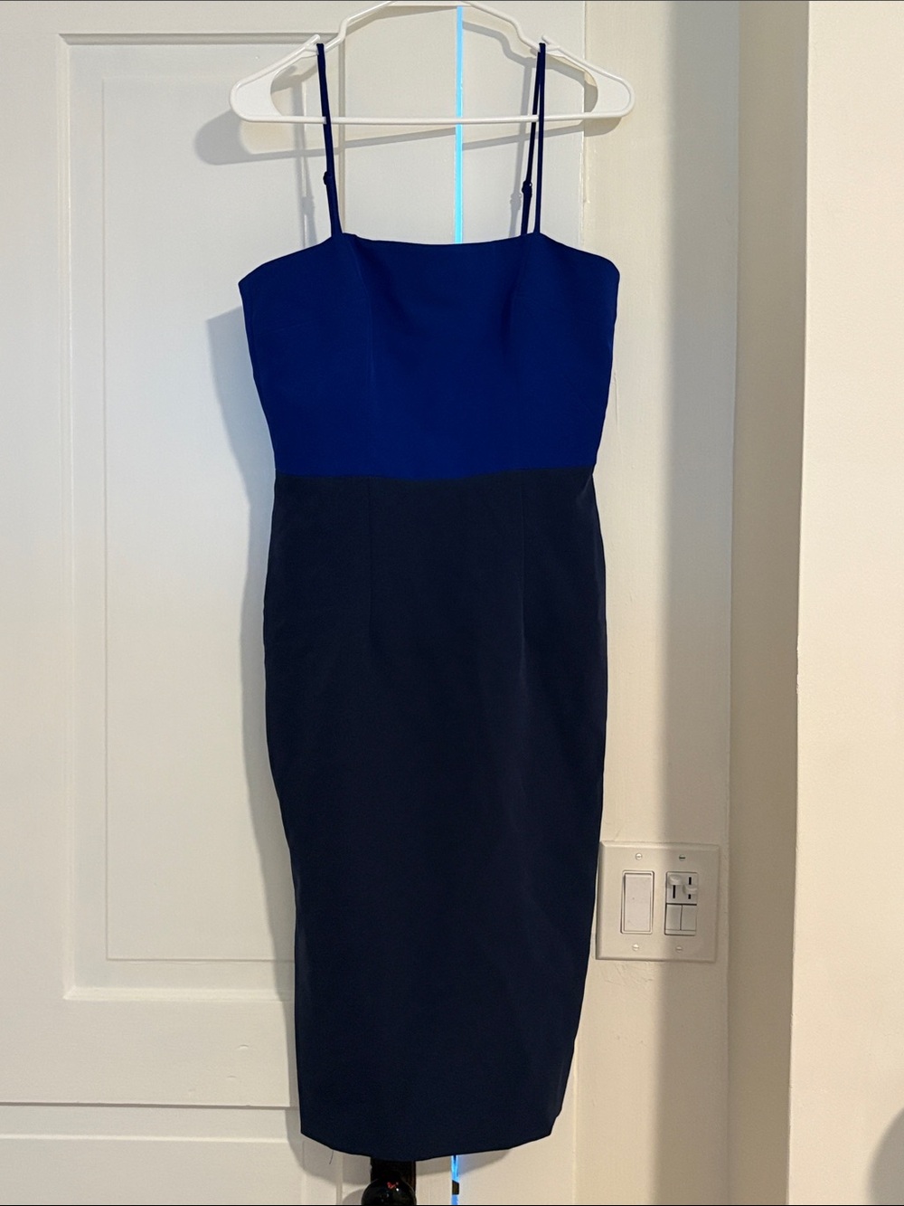 Milly Cady Pencil Two-Tone Navy and Royal Blue Midi Sheath Dress
